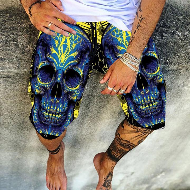 Print Skull Straight Lace-Up Men's Casual Pants