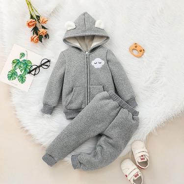 Girls autumn and winter cute coat trousers suit clothes casual baby gray sweater two-piece