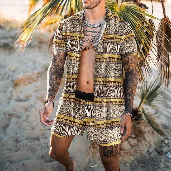 Beach Men's Casual Printed Shorts Shirt Set