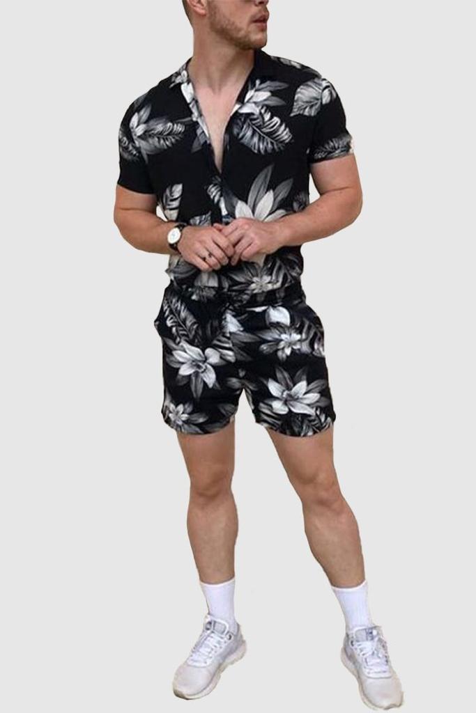 Beach Men's Casual Printed Shorts Shirt Set