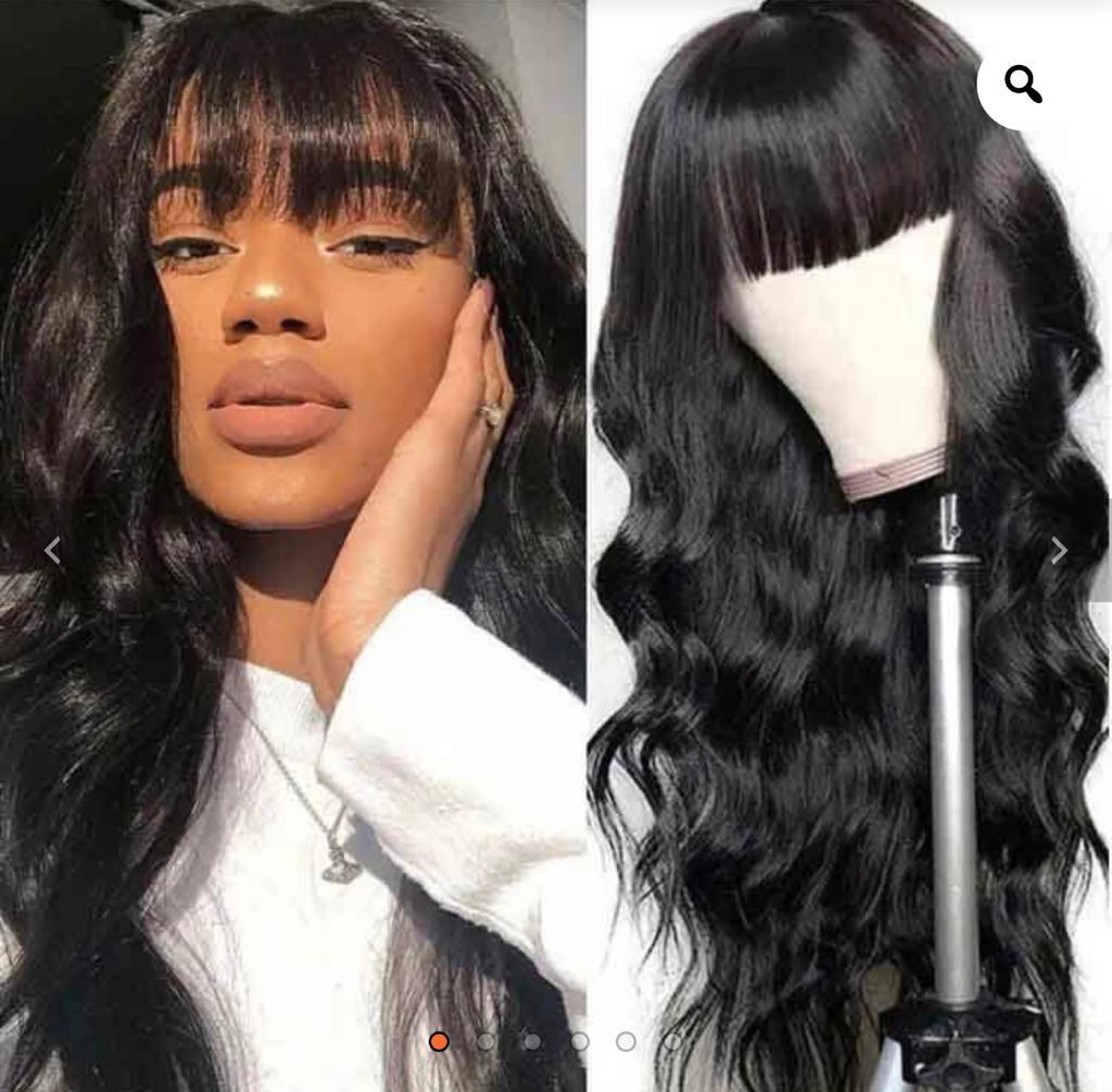 Body Wave Capless Wig With Bangs – 150% Density Natural Black Human Hair
