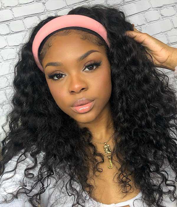 Water Wave Headband Wig – 180% Density Natural Black Human Hair