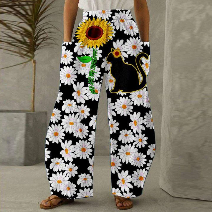 Pants Print Retro Casual Loose long Sunflower elemenys