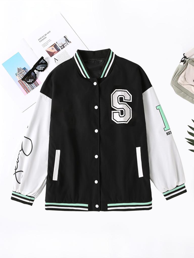 S Letter Printed Stitching Long Sleeves Letter Jacket