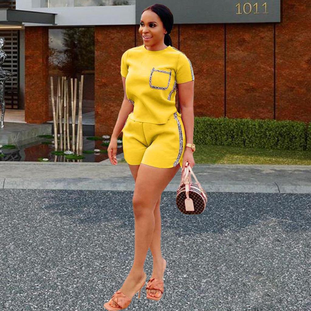 Short-sleeved Round Neck Slim High Waist Solid Color T-shirt And Shorts Suit