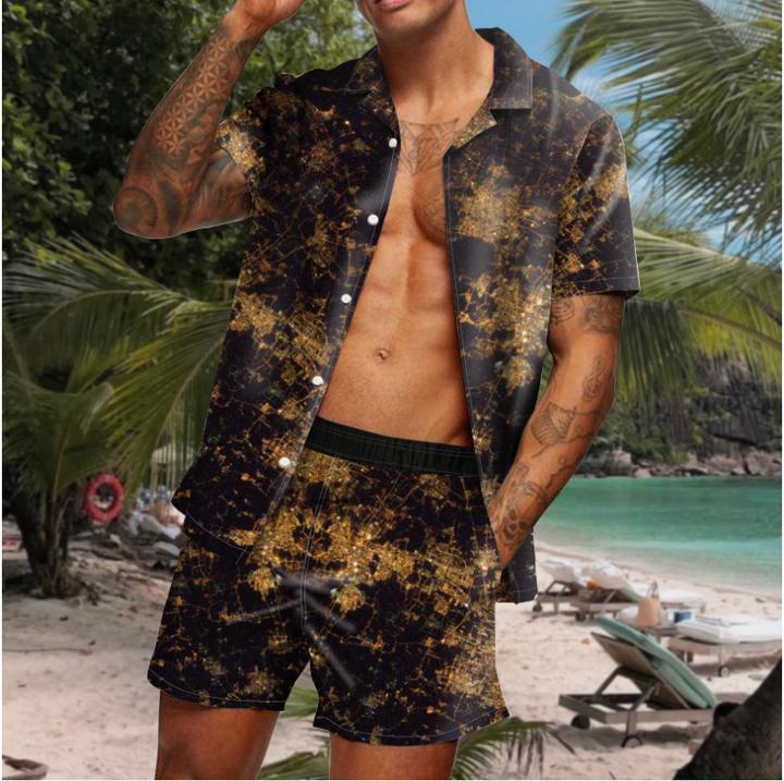 Beach Men's Casual Printed Shorts Shirt Set