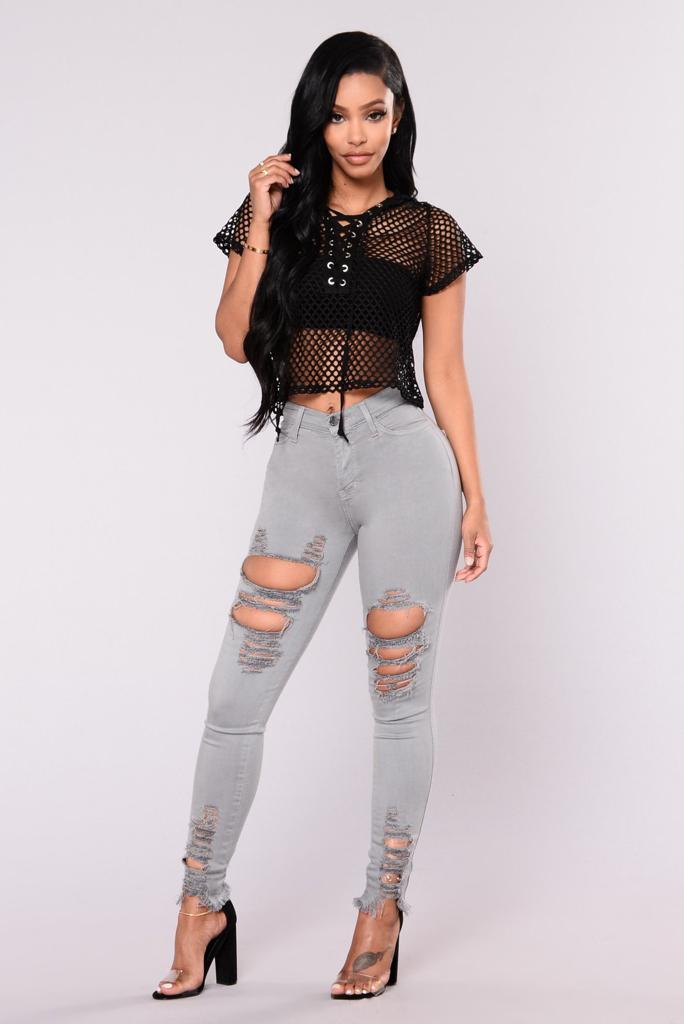 Girls High Waist Slim-fit Ripped Jeans
