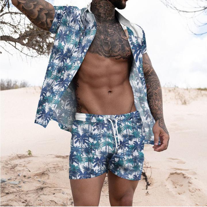 Beach Men's Casual Printed Shorts Shirt Set