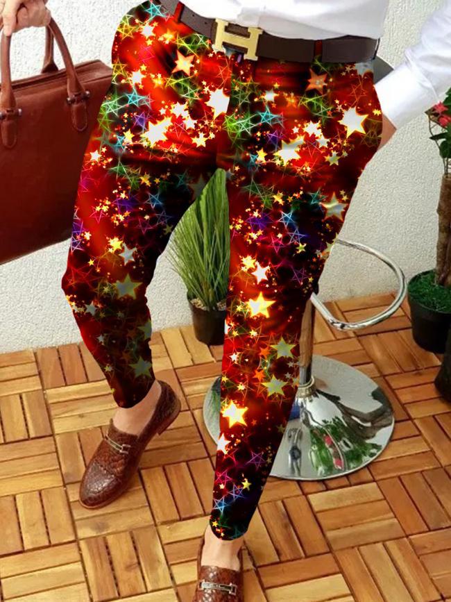 Retro Casual Printed Men's Suit Pants