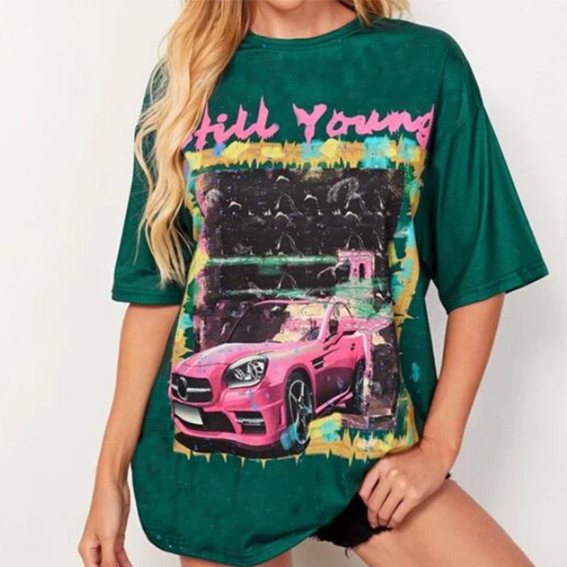 Short-sleeved Printing Loose Round Neck Pullover T-shirt
