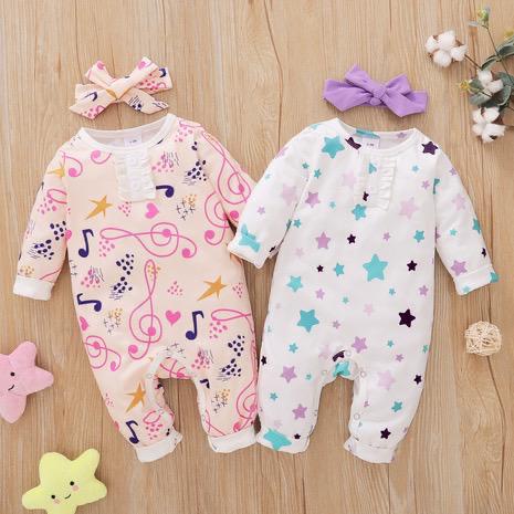 Winter Little Star Printed Long Sleeve Turban One Piece Romper