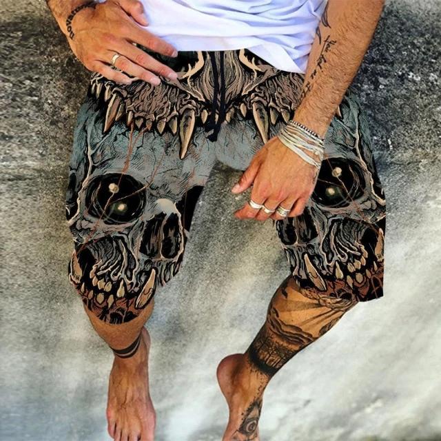 Print Skull Straight Lace-Up Men's Casual Pants