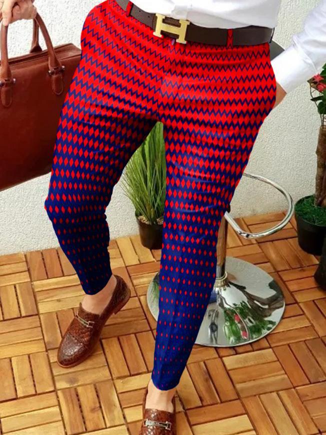 Retro Casual Printed Men's Suit Pants