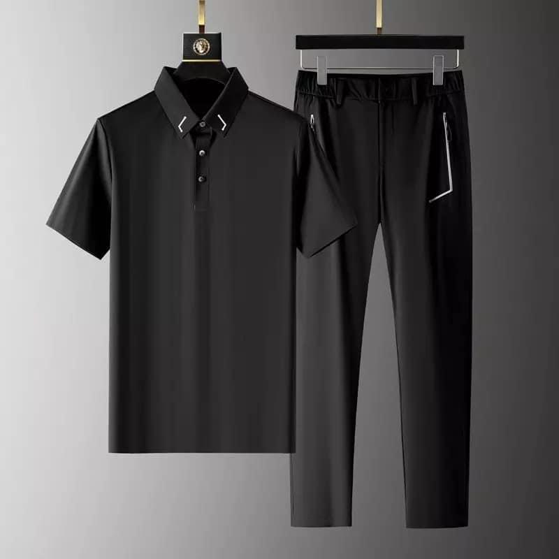 Trendy Men Plain Polo Shirt And Joggers