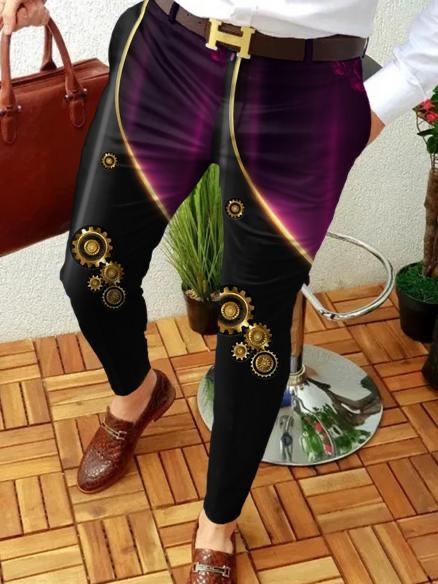 Designed Retro Casual Printed Men's Suit Pant