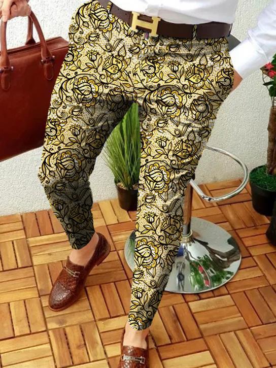Designed Retro Casual Printed Men's Suit Pant