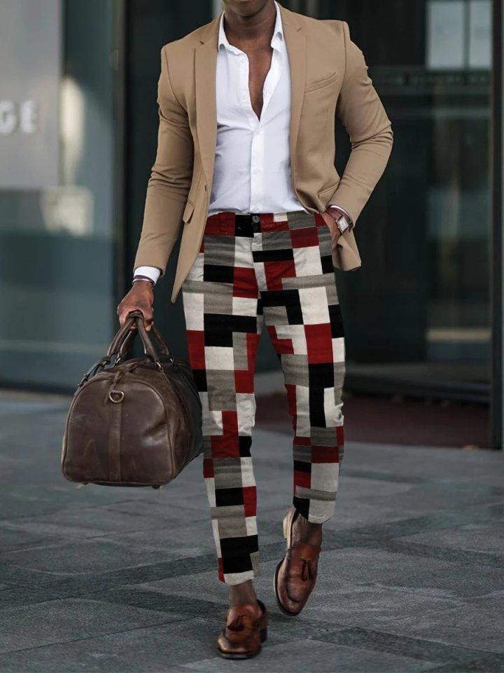 Retro Casual Printed Men's Suit Pants