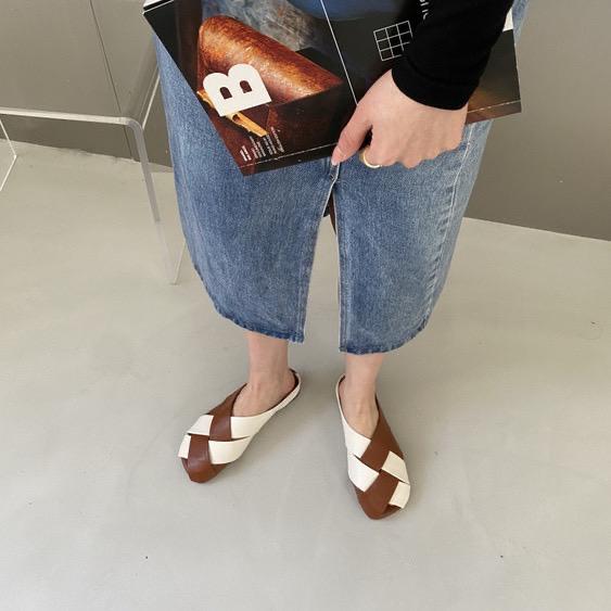 Vintage Contrast Color Half Slippers Woven Flat Bottom Sandals