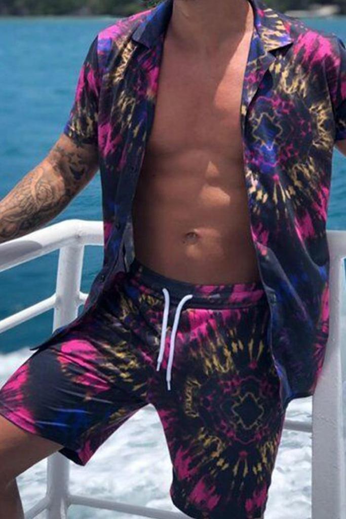 Beach Men's Casual Printed Shorts Shirt Set